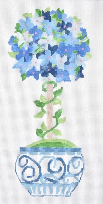 Small Blue Hydrangea Topiary Painted Canvas Jean Smith