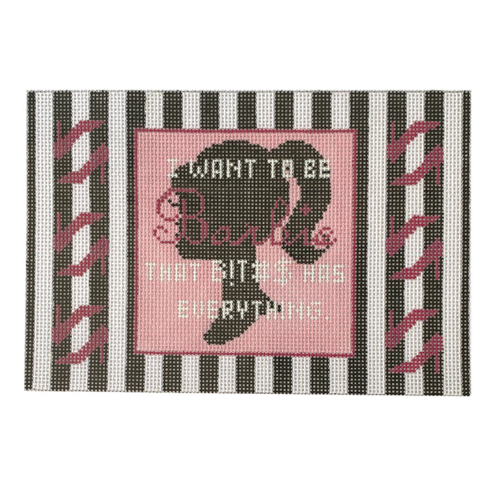 Small Flat I Want to be Barbie Painted Canvas Kimberly Ann Needlepoint - 1