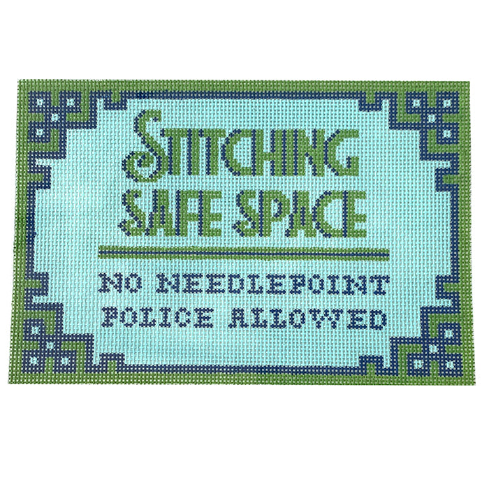 Small Flat Safe Space Blue/Green Painted Canvas Kimberly Ann Needlepoint - 1