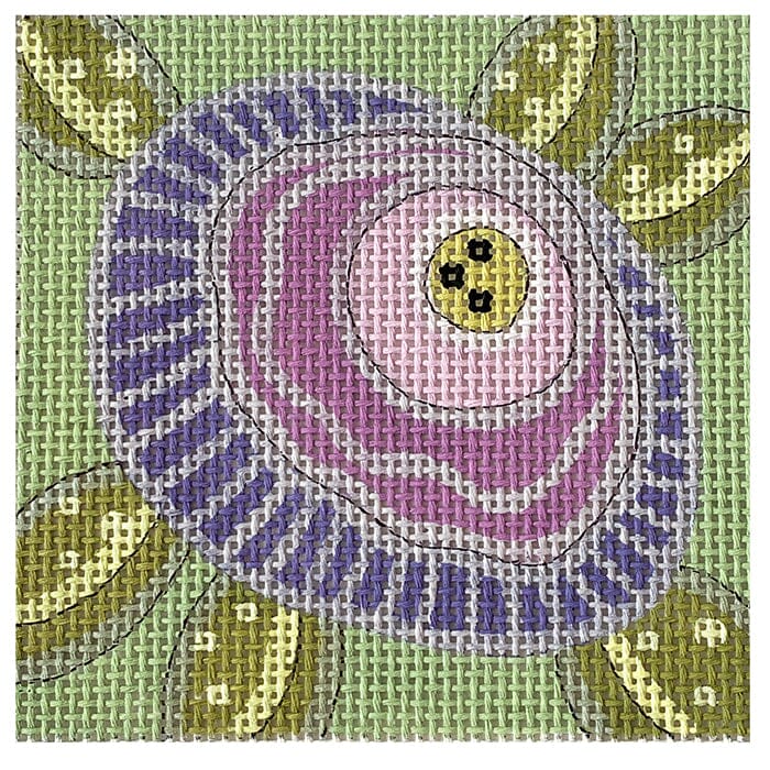 Small Purple Flower Painted Canvas ditto! Needle Point Works - 1