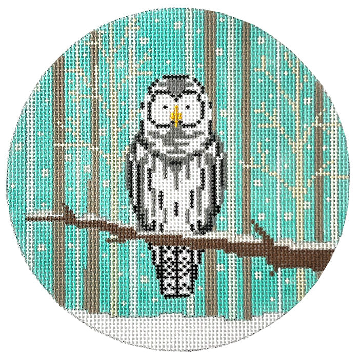 Snow Owl Round Painted Canvas The Meredith Collection - 1