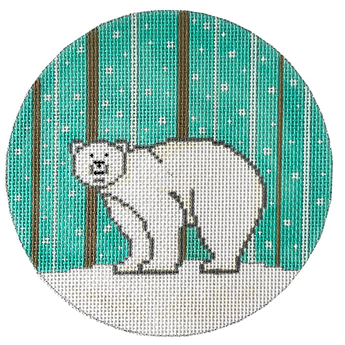 Snow Polar Bear Round Painted Canvas The Meredith Collection - 1