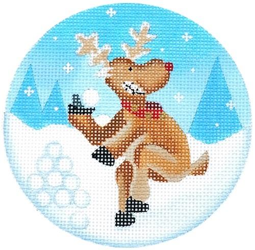 Hand Painted Needlepoint Canvas 3 round ornament Reindeer Christmas 18 mesh