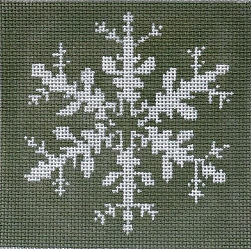 Snowflake - Green Background Painted Canvas CBK Needlepoint Collections