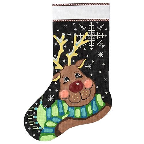 Snowflake Reindeer Stocking Painted Canvas The Meredith Collection - 1