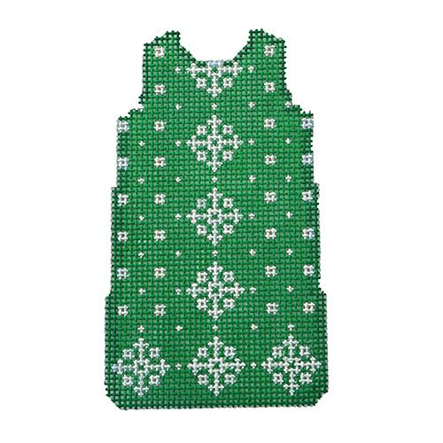 Snowflakes on Green Mini Shift Painted Canvas Two Sisters Needlepoint - 1