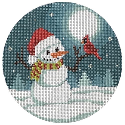 Snowman and Cardinal Midnight Round Printed Canvas KCN Designers - 1