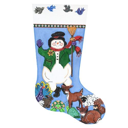 Snowman and Sweet Animals Stocking Painted Canvas Patti Mann