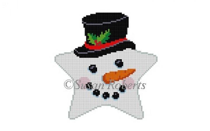 Snowman Face Top Hat Star Painted Canvas Susan Roberts Needlepoint Designs Inc. - 1