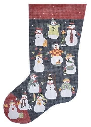Snowman Stocking Painted Canvas Pippin - 1