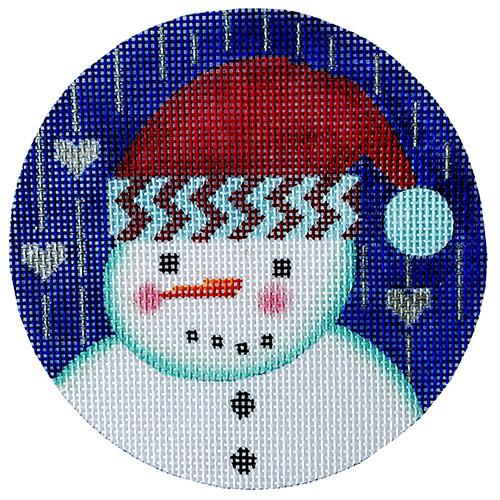 Snowman With a Heart Red/Aqua Hat Painted Canvas All About Stitching/The Collection Design - 1