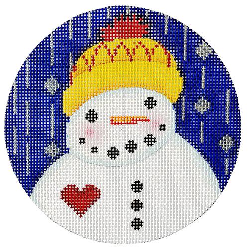 Snowman With a Heart - Yellow Hat Painted Canvas All About Stitching/The Collection Design