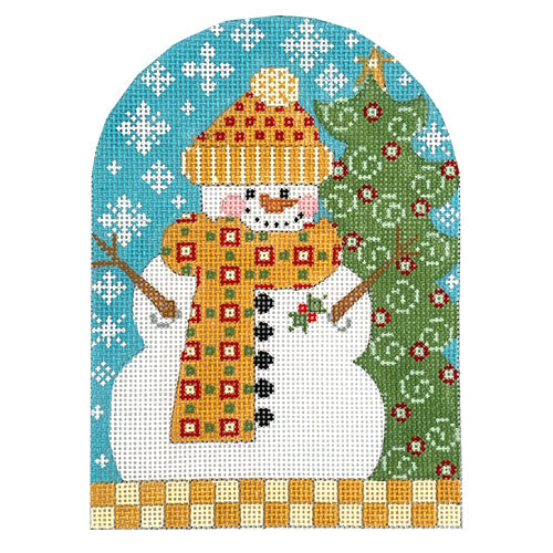 Snowman with Yellow Scarf Stand Up Painted Canvas Danji Designs - 1