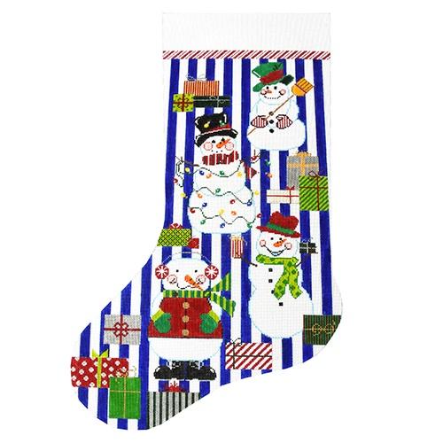 Snowmen and Presents Stocking Painted Canvas The Meredith Collection