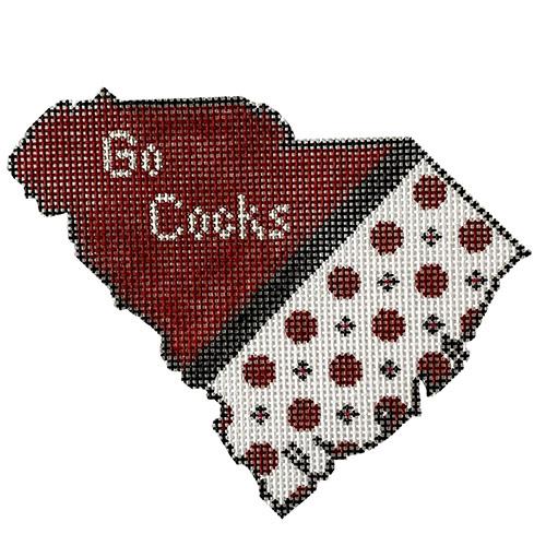 South Carolina w/Go Cocks on Garnet Painted Canvas Kangaroo Paw Designs