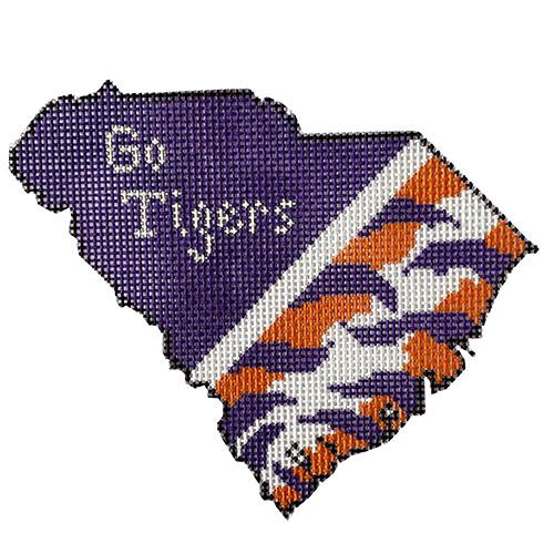 South Carolina w/Go Tigers on Clemson Orange & Purple Painted Canvas Kangaroo Paw Designs - 1