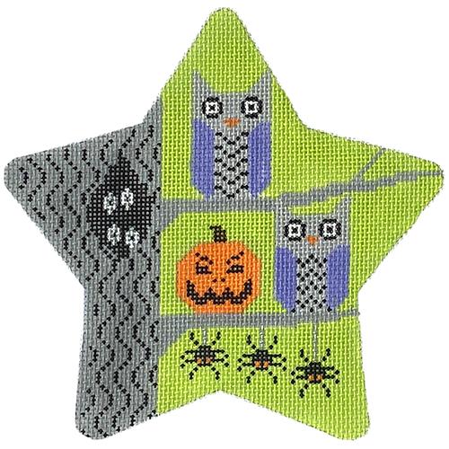 Spooky Star Halloween Owls Painted Canvas Eye Candy Needleart - 1