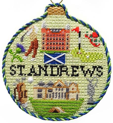 Sporting Round - St. Andrews with Stitch Guide Painted Canvas Needlepoint.Com 