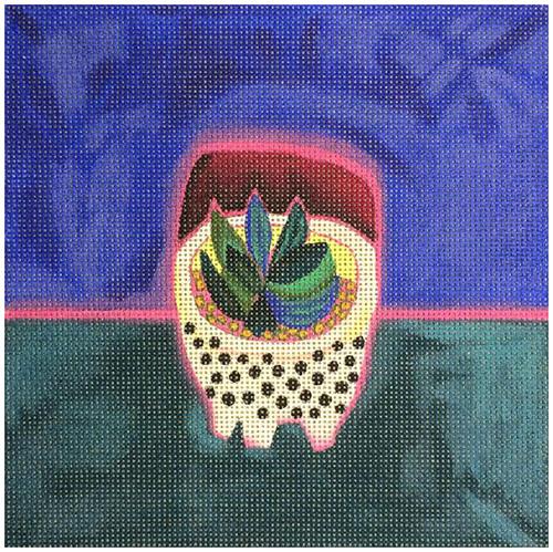 Spotted Bowl with Blue Plant Painted Canvas Melissa Shirley Designs