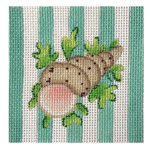 Square Insert Snail on Aqua Cabana Stripes Painted Canvas Kate Dickerson Needlepoint Collections - 1