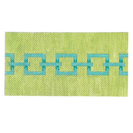 Square Link Insert Aqua Lime Painted Canvas Two Sisters Needlepoint 
