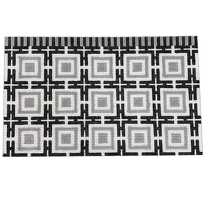 Squares and Lattice Black and Grey Painted Canvas Kristine Kingston - 1