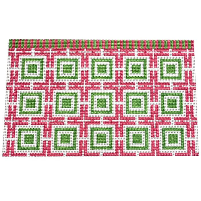 Squares and Lattice Pink and Green Painted Canvas Kristine Kingston - 1