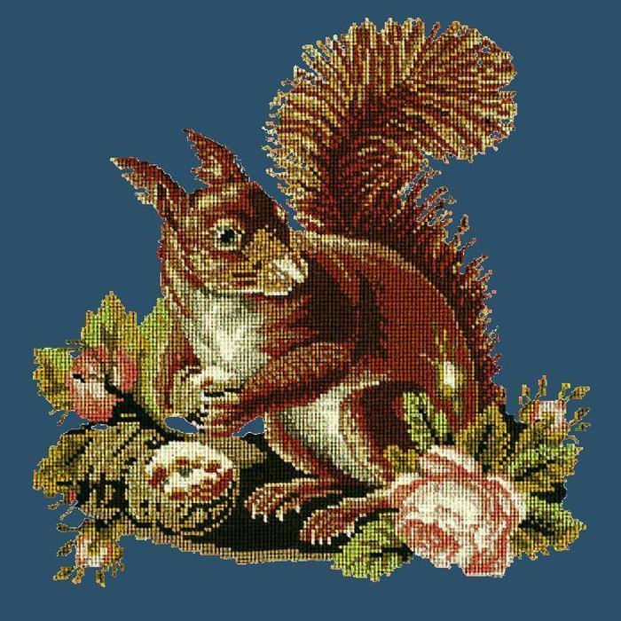 Squirrel Needlepoint Kit Kits Elizabeth Bradley Design Dark Blue 