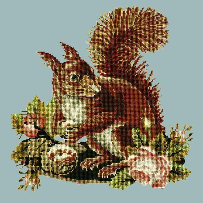 Squirrel Needlepoint Kit Kits Elizabeth Bradley Design Pale Blue 