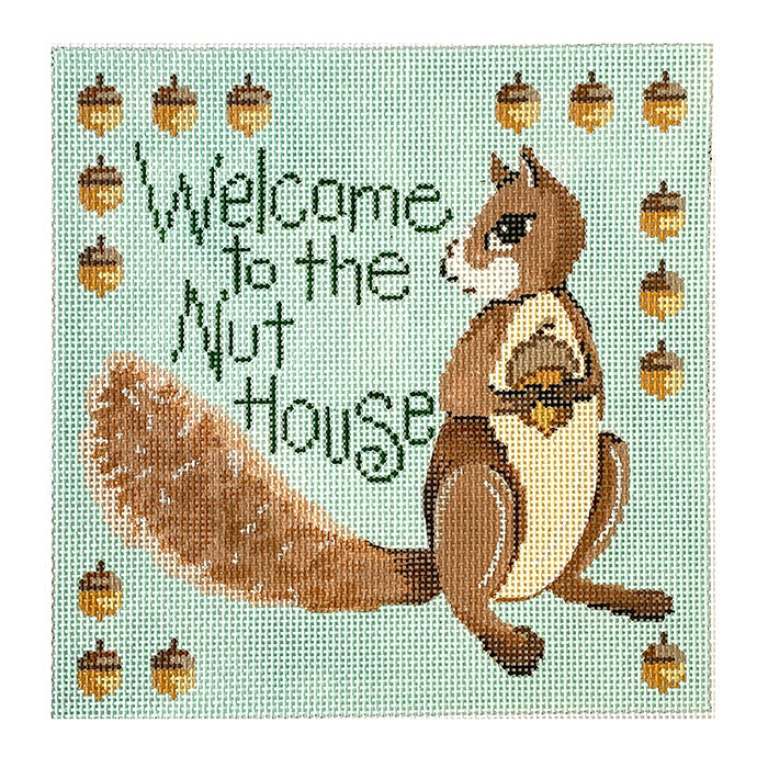 Squirrel with Nut Border Painted Canvas Patti Mann