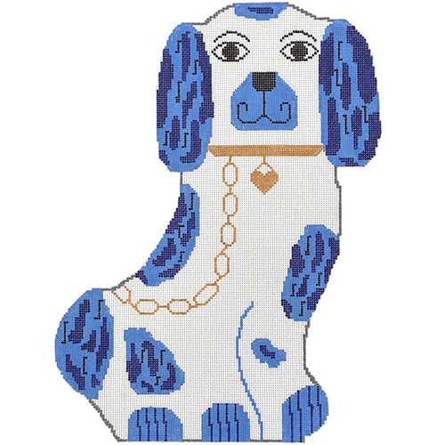Staffordshire Dog Looking Right Painted Canvas SilverStitch Needlepoint - 1