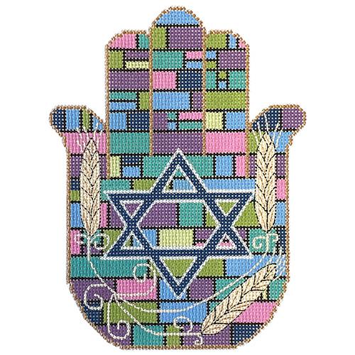 Stained Glass Hamsa Painted Canvas Alice Peterson Company
