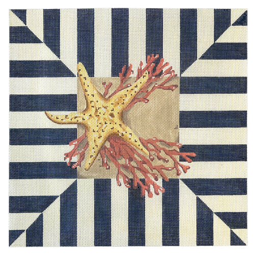 Starfish & Coral on Stripes Painted Canvas Associated Talents - 1