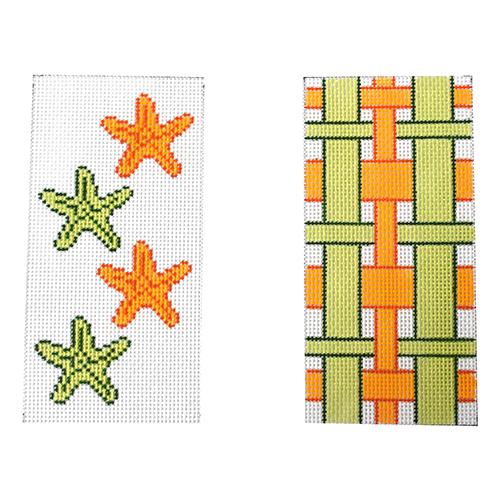 A needlepoint stocking canvas of two starfish is by J Child