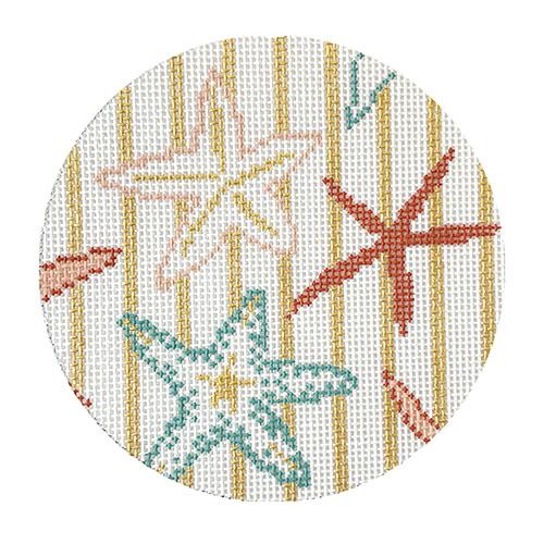 Starfish on Gold Stripes Painted Canvas The Plum Stitchery - 1