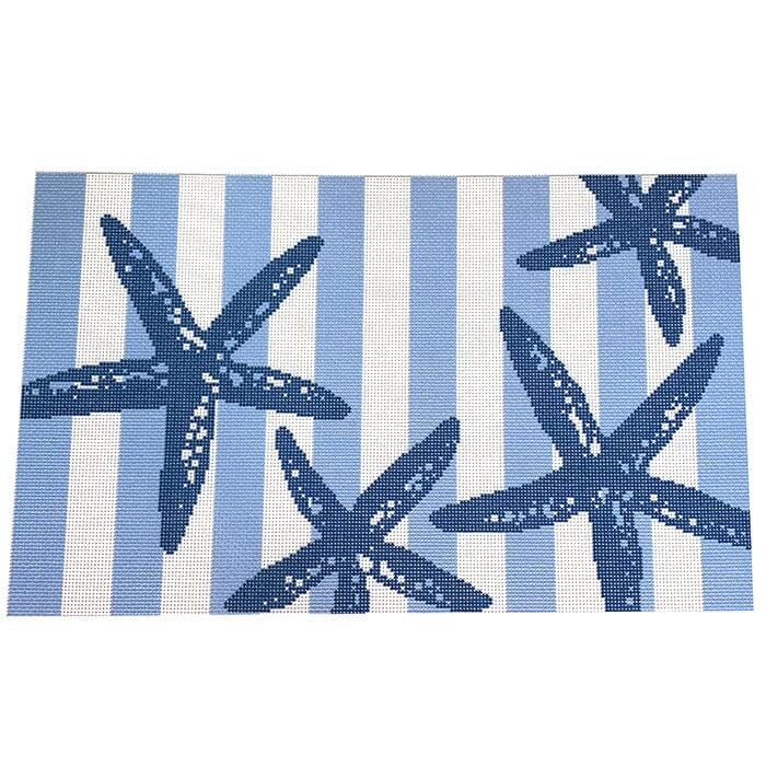 Starfish Stencil on Blue Bolster Printed Canvas Two Sisters Needlepoint
