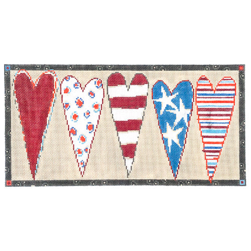 Stars and Stripes Heart Bolster on 18 Painted Canvas Pippin - 1