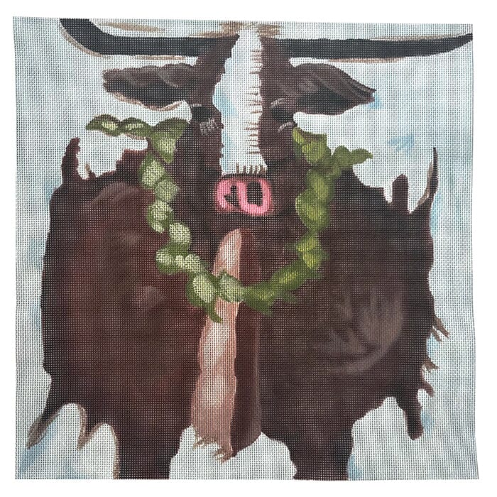 Steer with Wreath Painted Canvas Walker's Needlepoint - 1