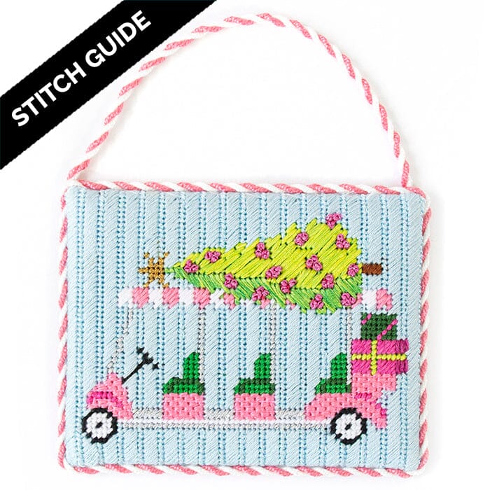 Stitch Guide Palm Beach Christmas Golf Cart with Christmas Tree Stitch Guides/Charts Needlepoint.Com