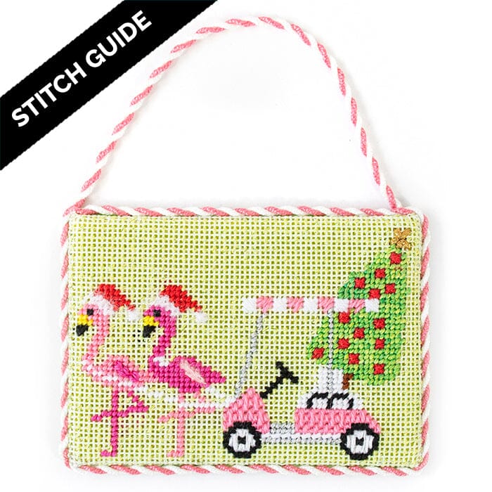 Stitch Guide Palm Beach Christmas Golf Cart with Flamingos Stitch Guides/Charts Needlepoint.Com