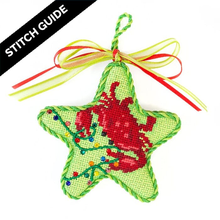 Stitch Guide Red Crab with Christmas Lights Starfish Ornament Stitch Guides/Charts Needlepoint.Com