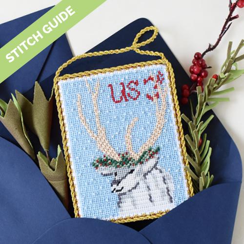 Stitch Guide Vintage Stamp Collection Deer with Wreath Stitch Guides/Charts Needlepoint.Com