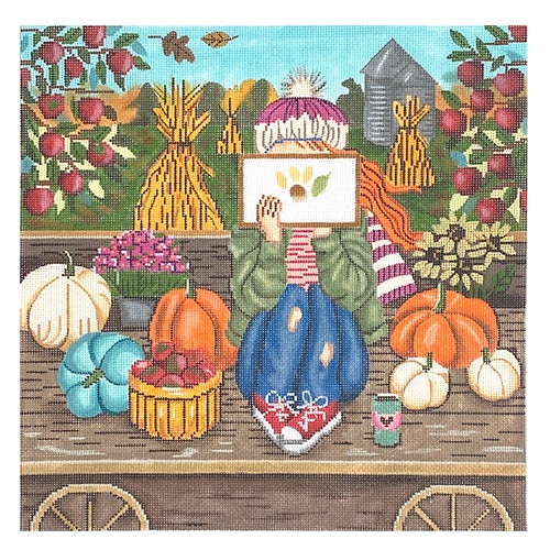 Stitching Girl Fall Harvest Painted Canvas Alice Peterson Company - 1