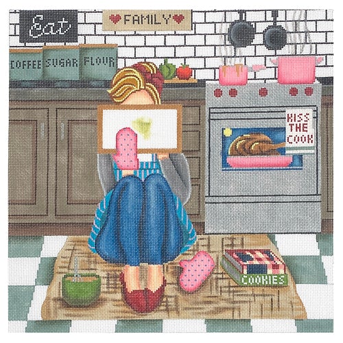 Stitching Girl Kitchen Cook Painted Canvas Associated Talents - 1