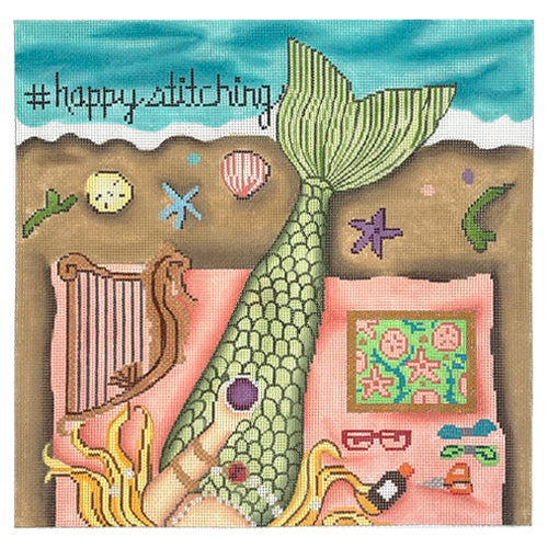 Stitching Girl Mermaid Painted Canvas Alice Peterson Company - 1