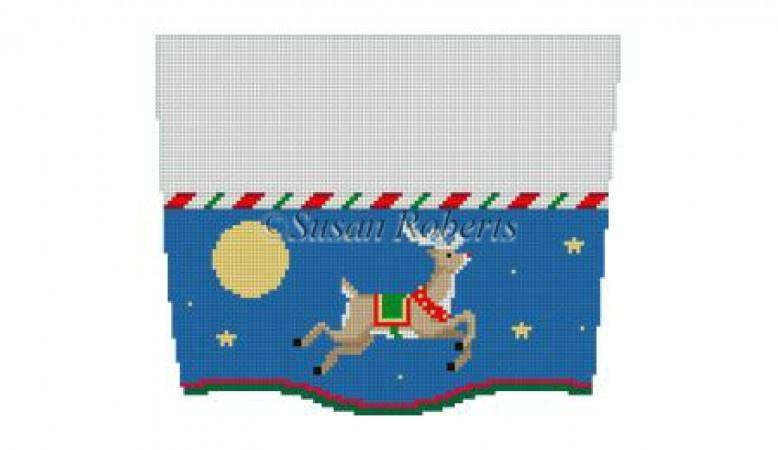 Stocking Top Flying Reindeer Painted Canvas Susan Roberts Needlepoint Designs, Inc. - 1