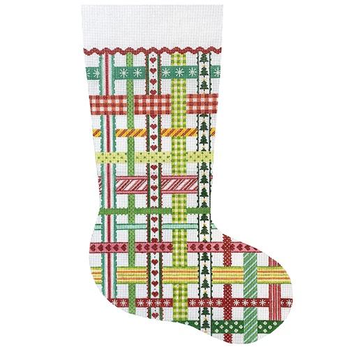 Stocking Woven Ribbons Christmas Colors Painted Canvas Kate Dickerson Needlepoint Collections - 1