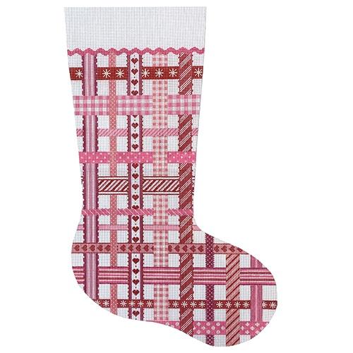 Stocking - Woven Ribbons - Peppermint Pink Painted Canvas Kate Dickerson Needlepoint Collections