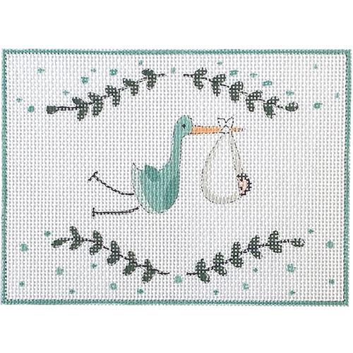 Stork & Baby Boy Delivery Painted Canvas Alice Peterson Company - 1