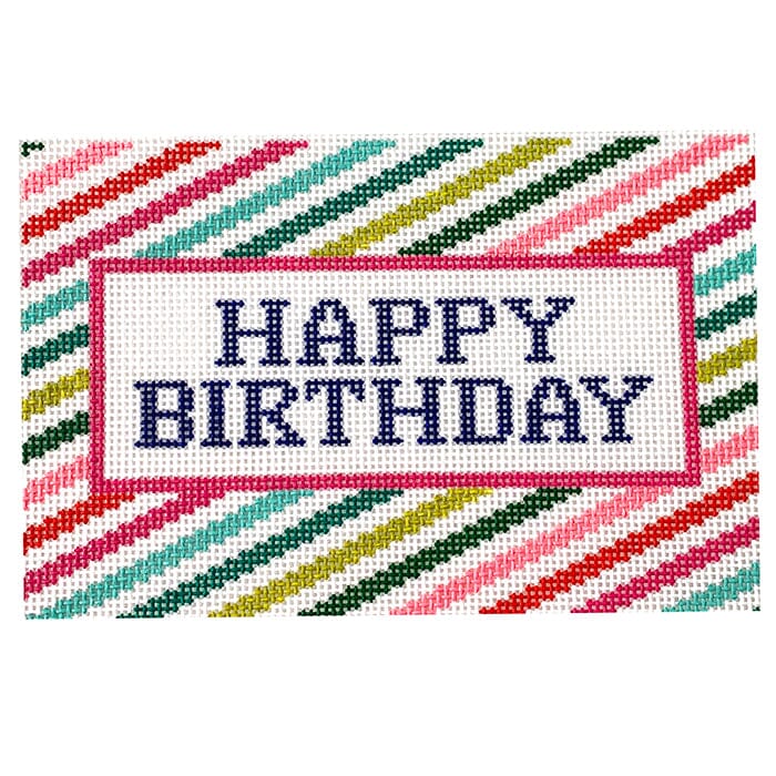 Stripes Happy Birthday Painted Canvas Initial K Studio - 1
